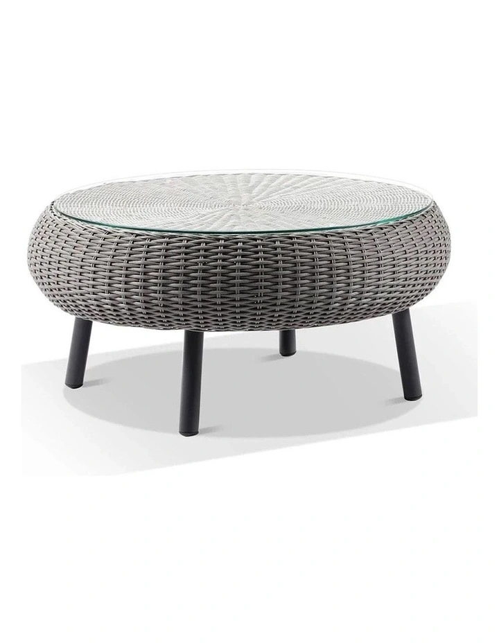 Plantation Hamptons Outdoor Round Wicker Coffee Table Brushed Grey image 1