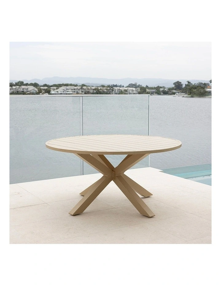 Houston Outdoor 1.5m Round Aluminium Dining Table Light Oak image 2