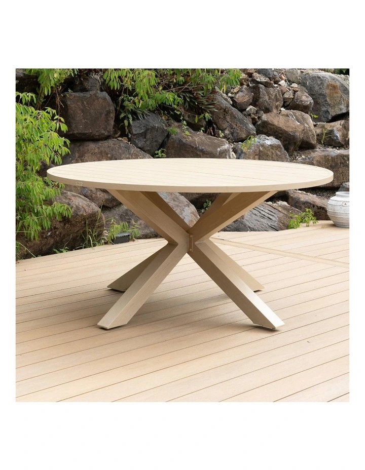 Houston Outdoor 1.5m Round Aluminium Dining Table Light Oak image 4
