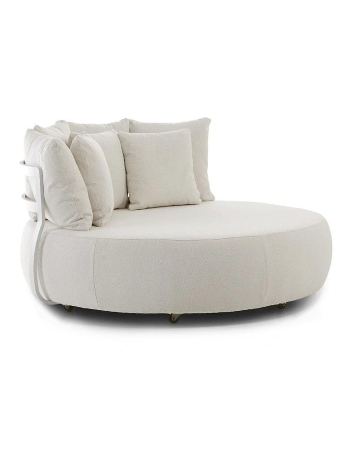 Catalina Outdoor Aluminium Round Daybed Lounge White & Ivory Cushions image 2