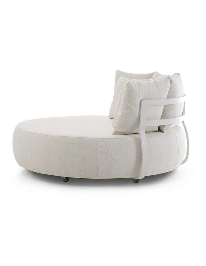 Catalina Outdoor Aluminium Round Daybed Lounge White & Ivory Cushions image 3