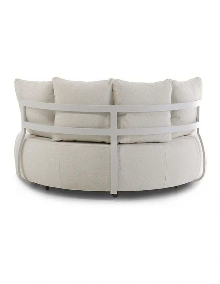 Catalina Outdoor Aluminium Round Daybed Lounge White & Ivory Cushions image 4