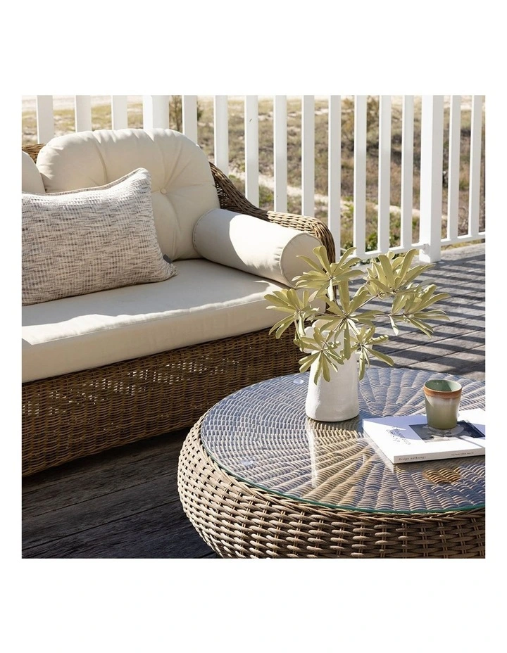 Plantation Outdoor Wicker 3 2 1 1 Seater Lounge Set Brushed Wheat With Coffee Table & Cream Cushions image 4