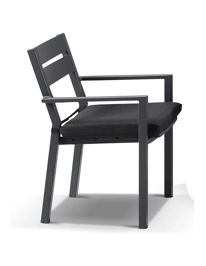 Balmoral 1.8m Teak Top Aluminium Table Charcoal With 6 Capri Dining Chairs & Denim Grey Cushions image 2
