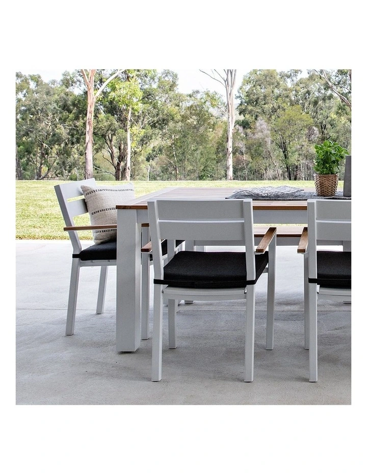 Balmoral 1.8m Teak Top Aluminium Table Charcoal With 6 Capri Dining Chairs & Denim Grey Cushions image 5