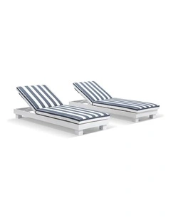 Santorini Outdoor Aluminium Pool Sun Lounge Set White & Navy Stripe Cushions