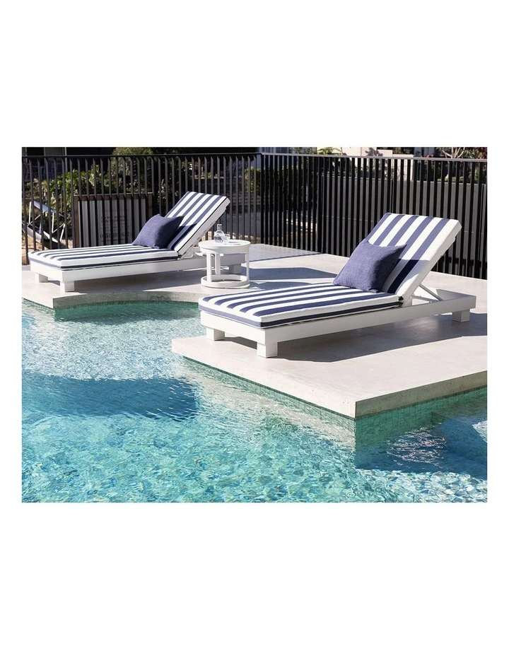 Santorini Outdoor Aluminium Pool Sun Lounge Set White & Navy Stripe Cushions image 5