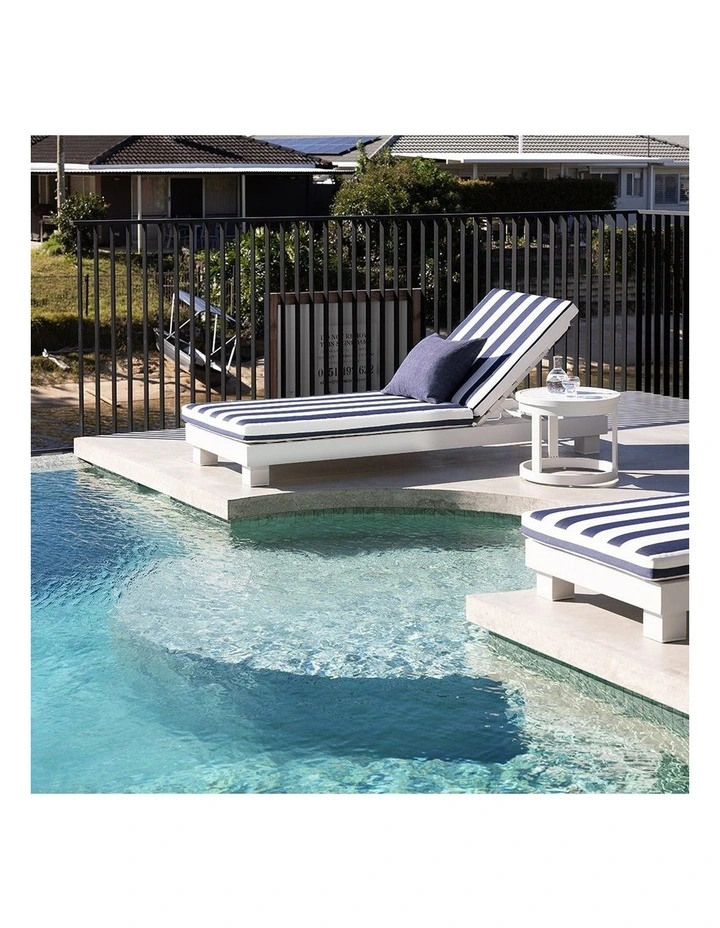 Santorini Outdoor Aluminium Pool Sun Lounge Set White & Navy Stripe Cushions image 6