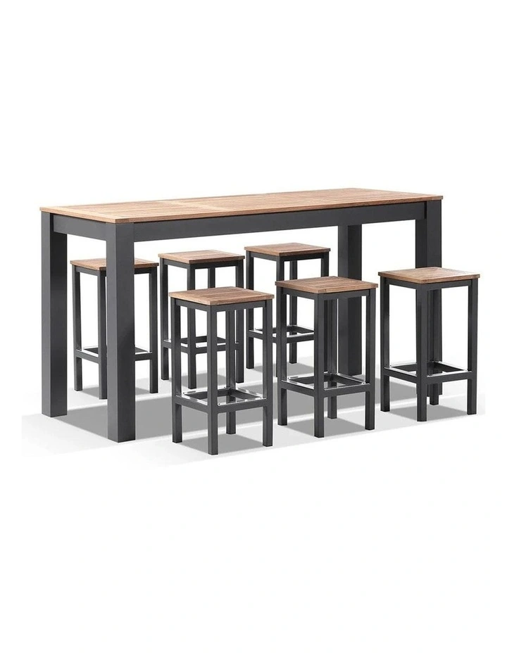 Balmoral 2m 6 Seater Teak Top and Aluminium Alfresco Bar Setting Charcoal image 1