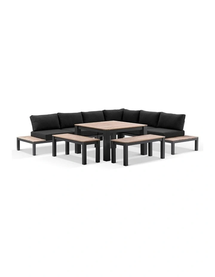 Nova Outdoor Aluminium Lounge and Dining Setting Charcoal With Single Modular & Denim Grey Cushions image 1