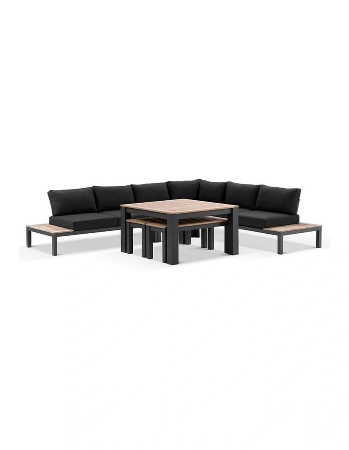 Nova Outdoor Aluminium Lounge and Dining Setting Charcoal With Single Modular & Denim Grey Cushions image 2