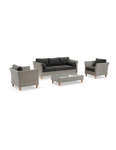 Carolina 3 1 1 Seater Outdoor Wicker Lounge Set Brushed Grey With Coffee Table & Denim Cushions