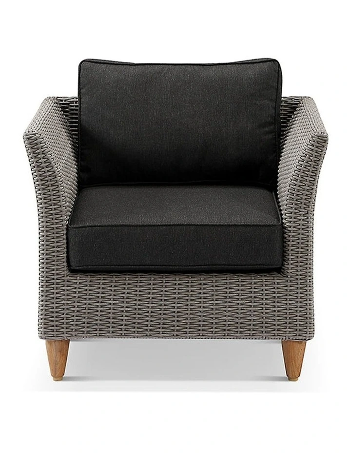 Carolina 3 1 1 Seater Outdoor Wicker Lounge Set Brushed Grey With Coffee Table & Denim Cushions image 3