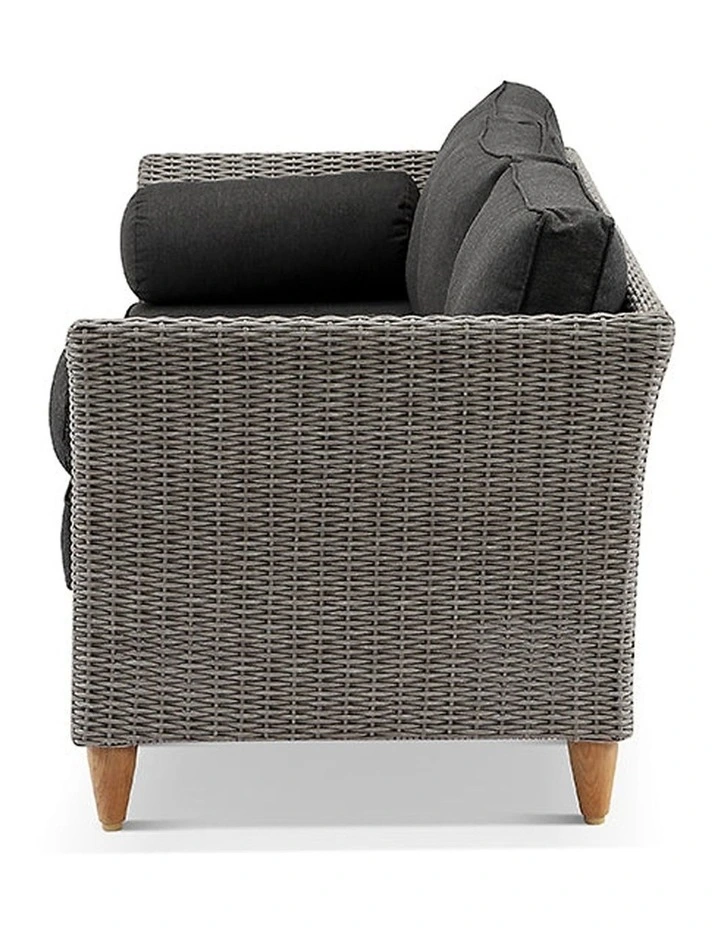 Carolina 3 1 1 Seater Outdoor Wicker Lounge Set Brushed Grey With Coffee Table & Denim Cushions image 4