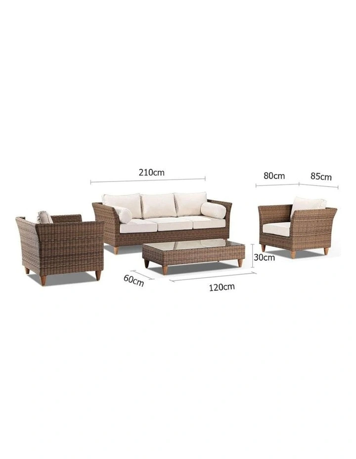 Carolina 3 1 1 Seater Outdoor Wicker Lounge Set Brushed Grey With Coffee Table & Denim Cushions image 7