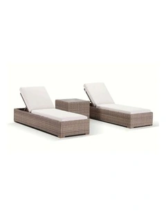 Breeze Outdoor Wicker Sun Lounge Set Brushed Wheat With Side Table in Half Round & Cream Cushions
