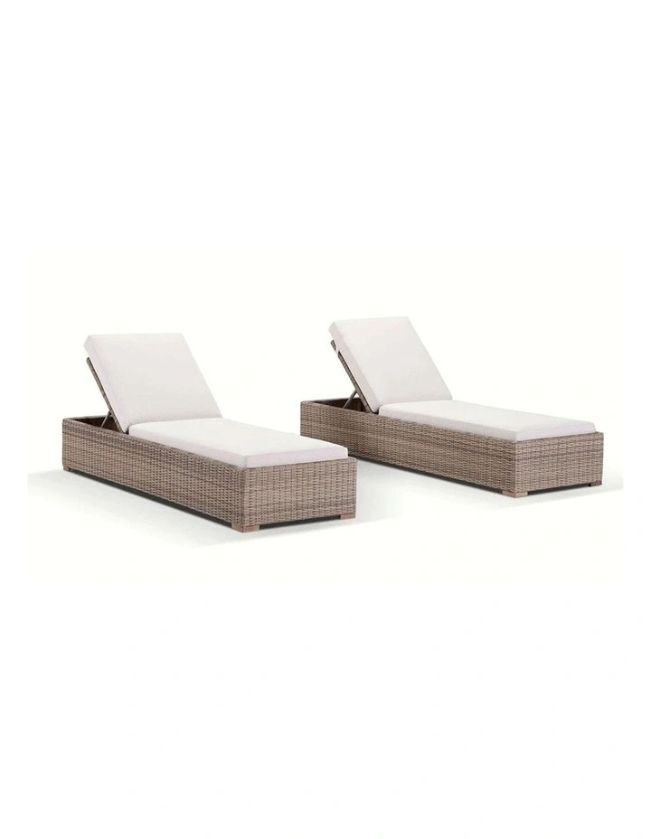 Breeze Outdoor Wicker Sun Lounge Set Brushed Wheat With Side Table in Half Round & Cream Cushions image 2