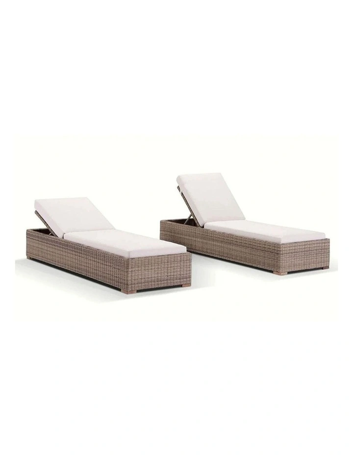 Breeze Outdoor Wicker Sun Lounge Set Brushed Wheat With Side Table in Half Round & Cream Cushions image 3