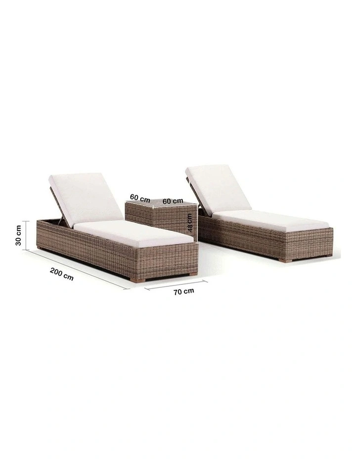 Breeze Outdoor Wicker Sun Lounge Set Brushed Wheat With Side Table in Half Round & Cream Cushions image 5