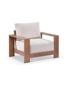 Mackay Outdoor Aluminium 1 Seater Arm Chair Mahogany & Bone Cushions