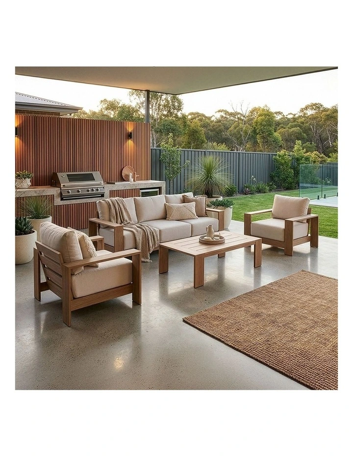 Mackay Outdoor Aluminium 1 Seater Arm Chair Mahogany & Bone Cushions image 6