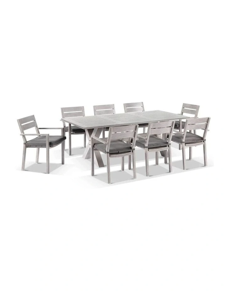 Aged Teak look Tahitian 2.1m Aluminium Dining Setting with Santorini Chairs image 1