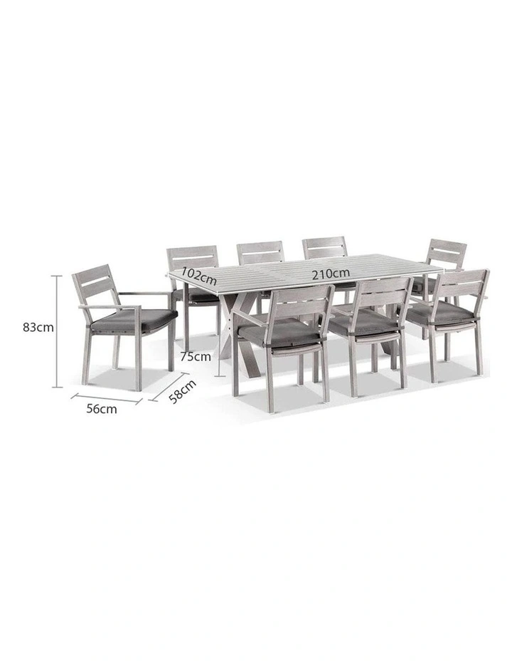 Aged Teak look Tahitian 2.1m Aluminium Dining Setting with Santorini Chairs image 4
