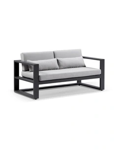 Santorini 2 Seater Outdoor Aluminium Lounge Charcoal & Textured Grey Cushions