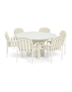 Mornington Outdoor 1.5m Round Dining Setting with 6 Chairs White