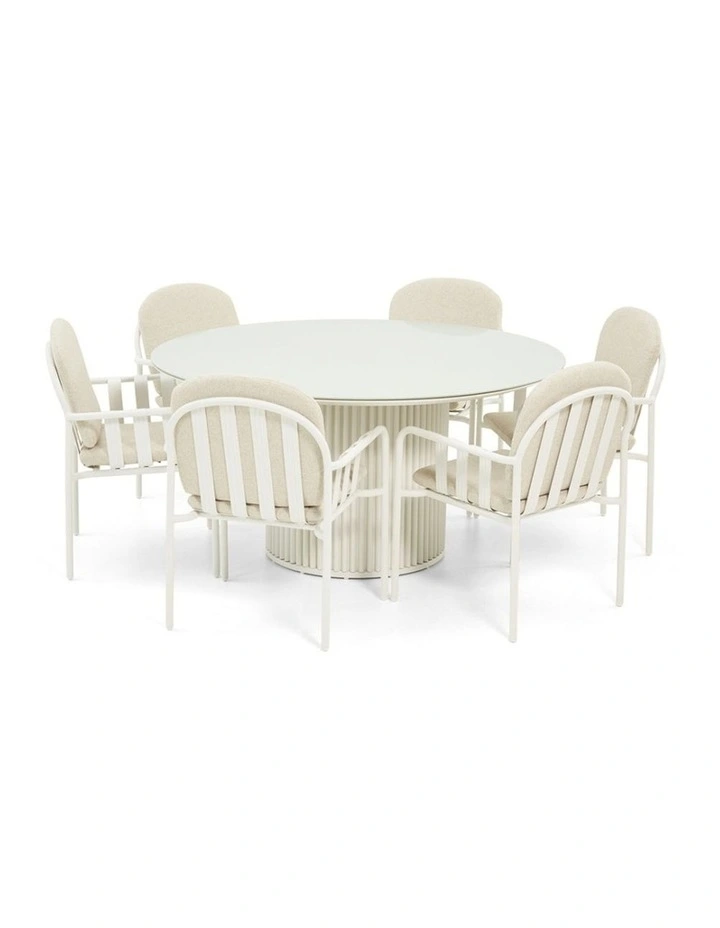 Mornington Outdoor 1.5m Round Dining Setting with 6 Chairs White image 1