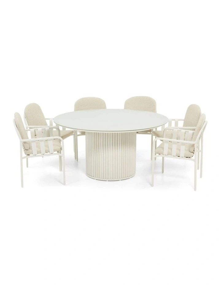 Mornington Outdoor 1.5m Round Dining Setting with 6 Chairs White image 2