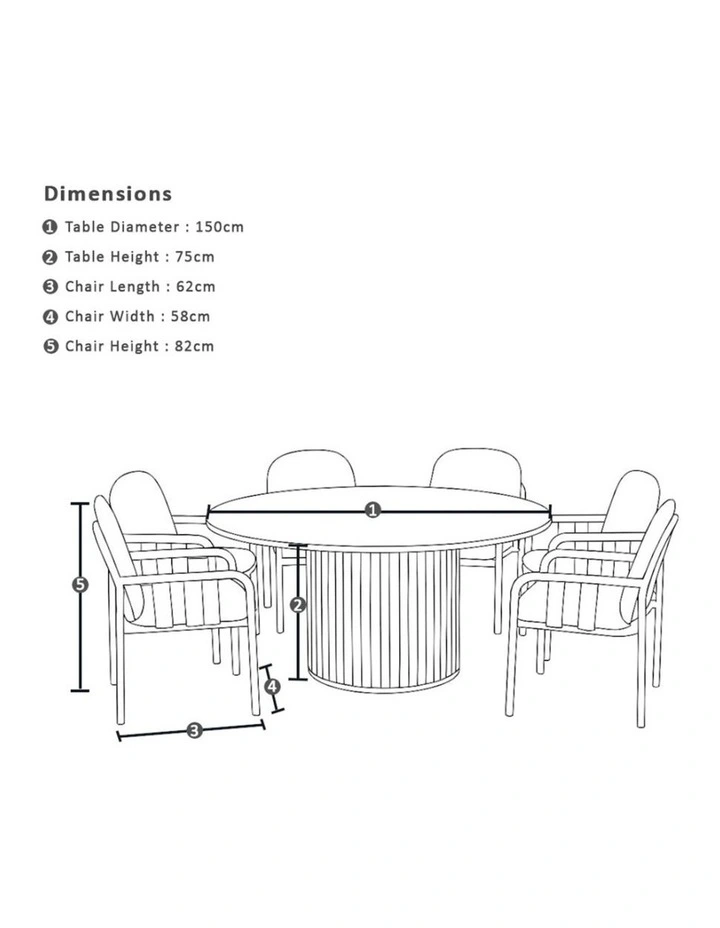 Mornington Outdoor 1.5m Round Dining Setting with 6 Chairs White image 4