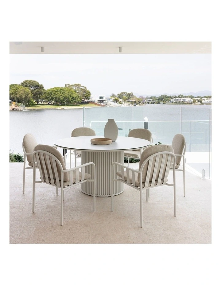 Mornington Outdoor 1.5m Round Dining Setting with 6 Chairs White image 6