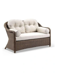 Plantation Outdoor Wicker 2 Seater Lounge Brushed Wheat & Cream Cushions