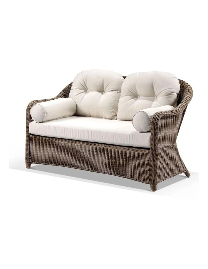 Plantation Outdoor Wicker 2 Seater Lounge Brushed Wheat & Cream Cushions image 2
