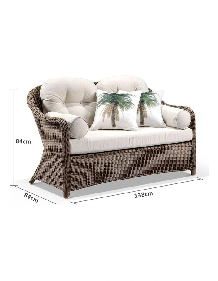 Plantation Outdoor Wicker 2 Seater Lounge Brushed Wheat & Cream Cushions image 3
