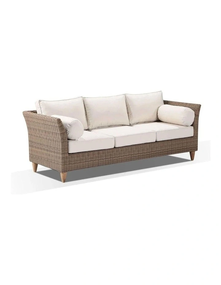 Carolina 3 Seater Outdoor Wicker Lounge Brushed Wheat & Cream Cushions image 1