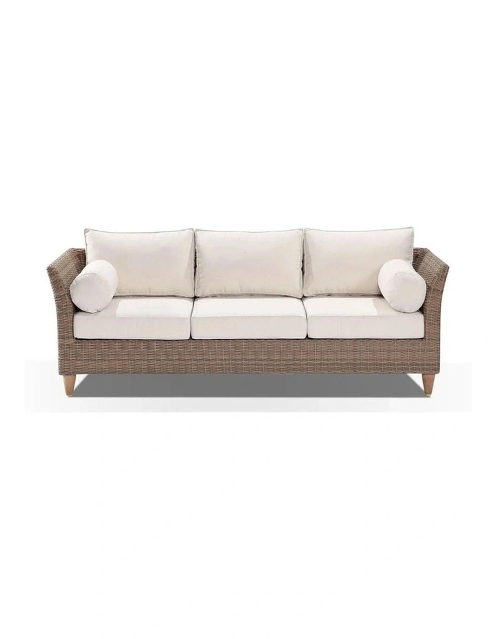 Carolina 3 Seater Outdoor Wicker Lounge Brushed Wheat & Cream Cushions image 2