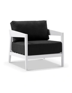 Bronte 1 Seater Outdoor Aluminium Lounge White & Denim Grey Cushions