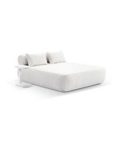 Norfolk Outdoor Aluminium Double Sun Lounge Daybed White With Side Table & Boucle Cream Cushions