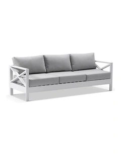 Kansas 3 seater Outdoor Aluminium Lounge White & Textured Grey Cushions
