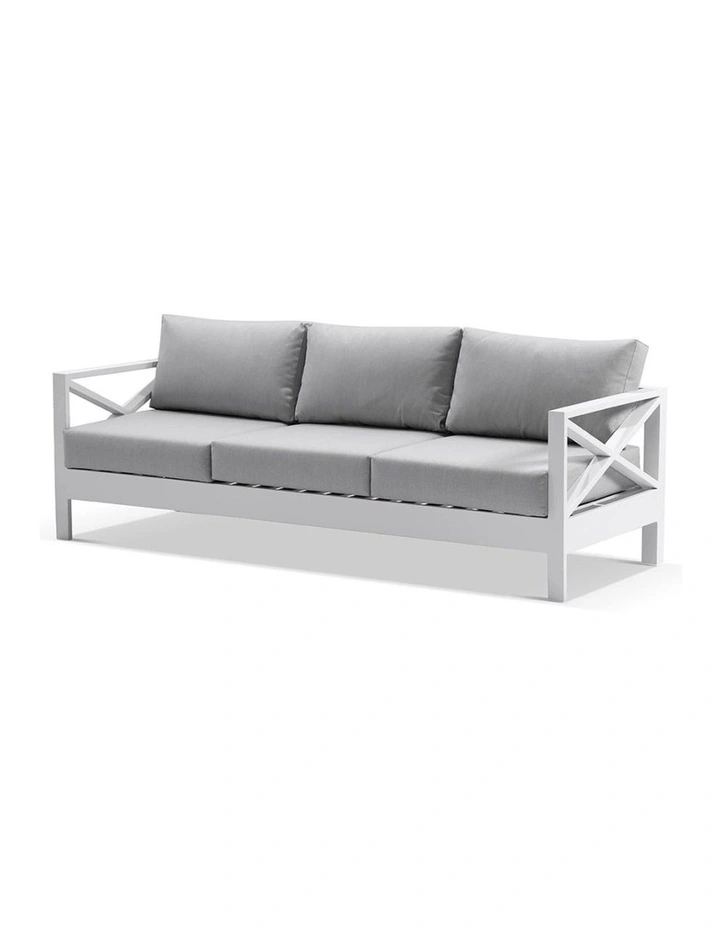 Kansas 3 seater Outdoor Aluminium Lounge White & Textured Grey Cushions image 2