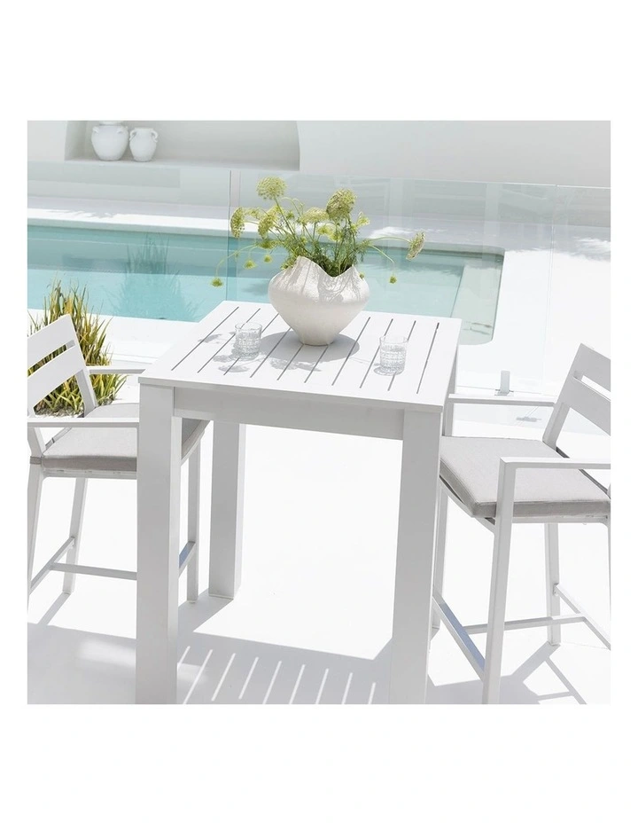 Santorini 0.9m Outdoor Aluminium Square Bar Table White image 2