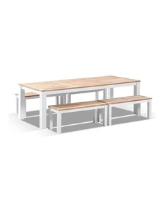 Balmoral 2.5m Teak Top Aluminium Table White With Bench Seats