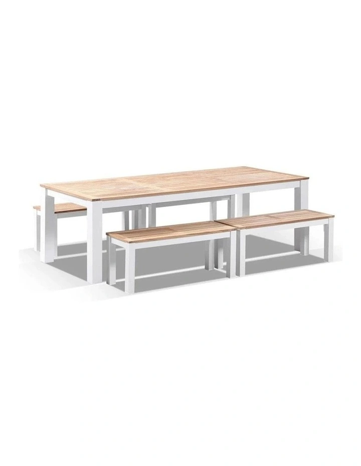 Balmoral 2.5m Teak Top Aluminium Table White With Bench Seats image 1