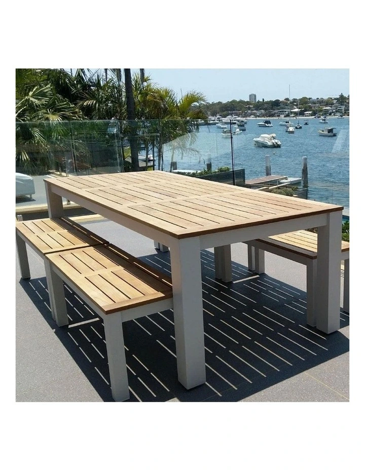 Balmoral 2.5m Teak Top Aluminium Table White With Bench Seats image 4