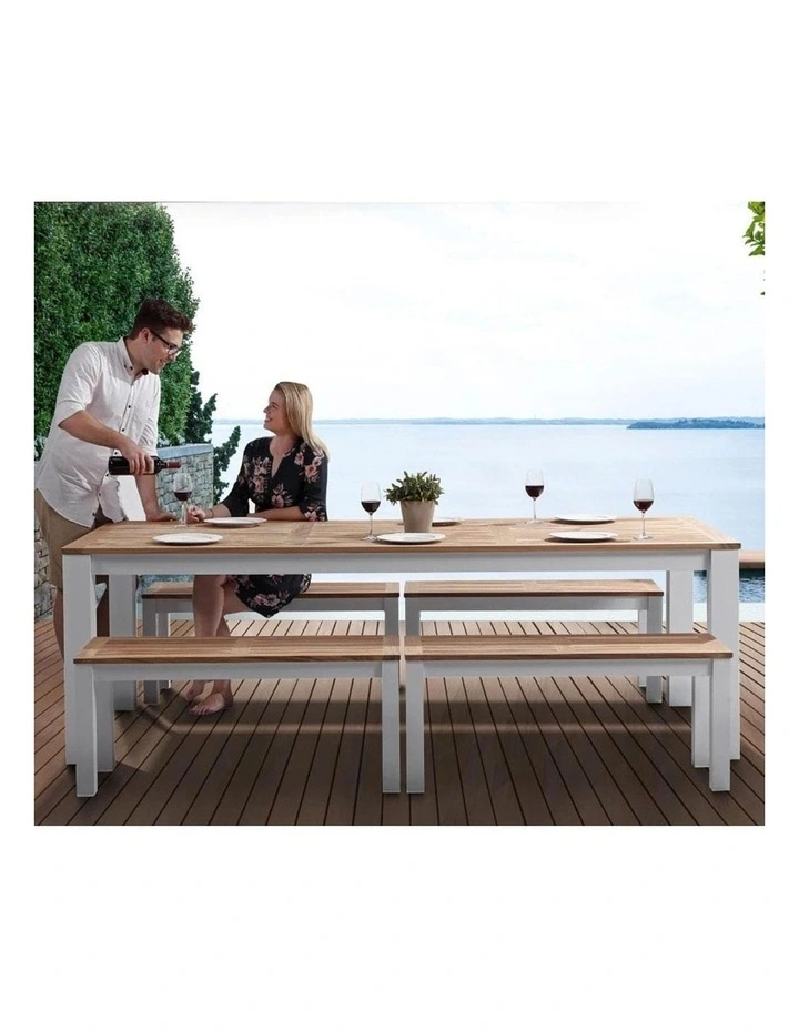 Balmoral 2.5m Teak Top Aluminium Table White With Bench Seats image 5