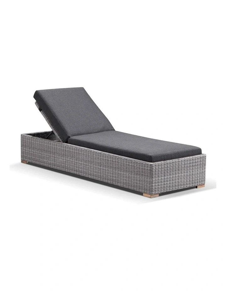 Breeze Outdoor Wicker Sun Lounge Set Brushed Grey With Side Table in Half Round & Denim Cushions image 3