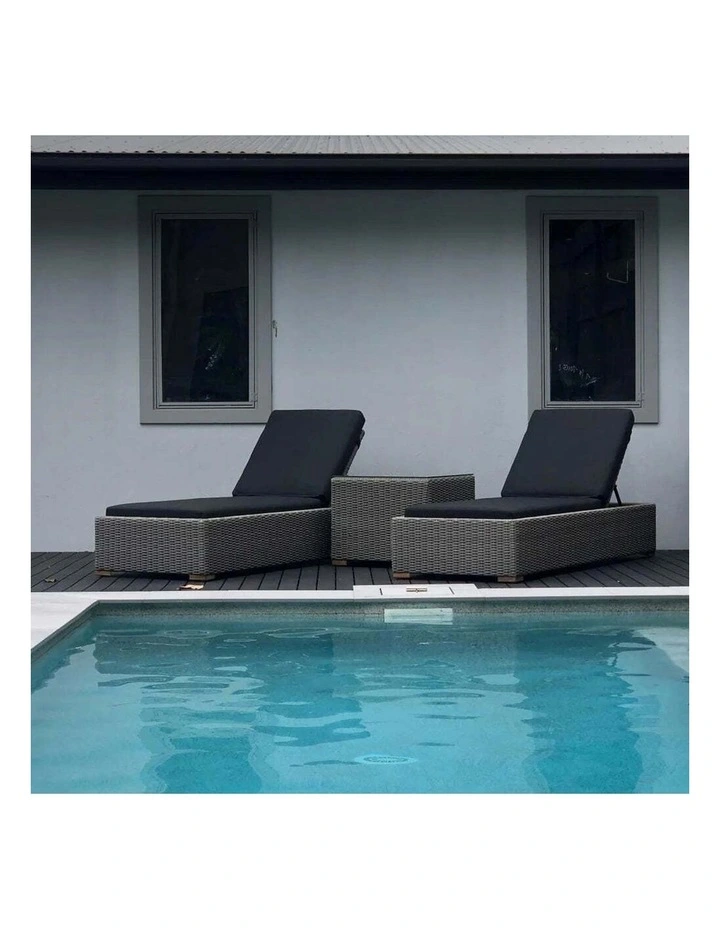 Breeze Outdoor Wicker Sun Lounge Set Brushed Grey With Side Table in Half Round & Denim Cushions image 5