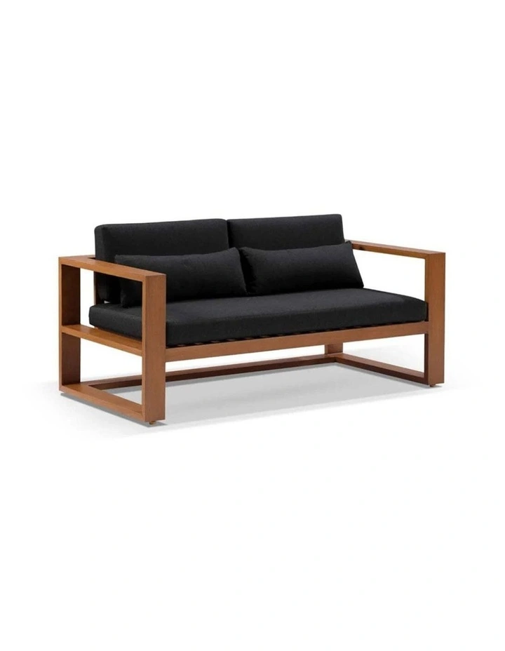 Santorini 3 2 1 Outdoor Lounge Setting Teak Look With Coffee Table & Denim Grey Cushions image 2